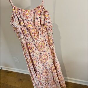 LOFT Floral Pink and Yellow Maxi Dress